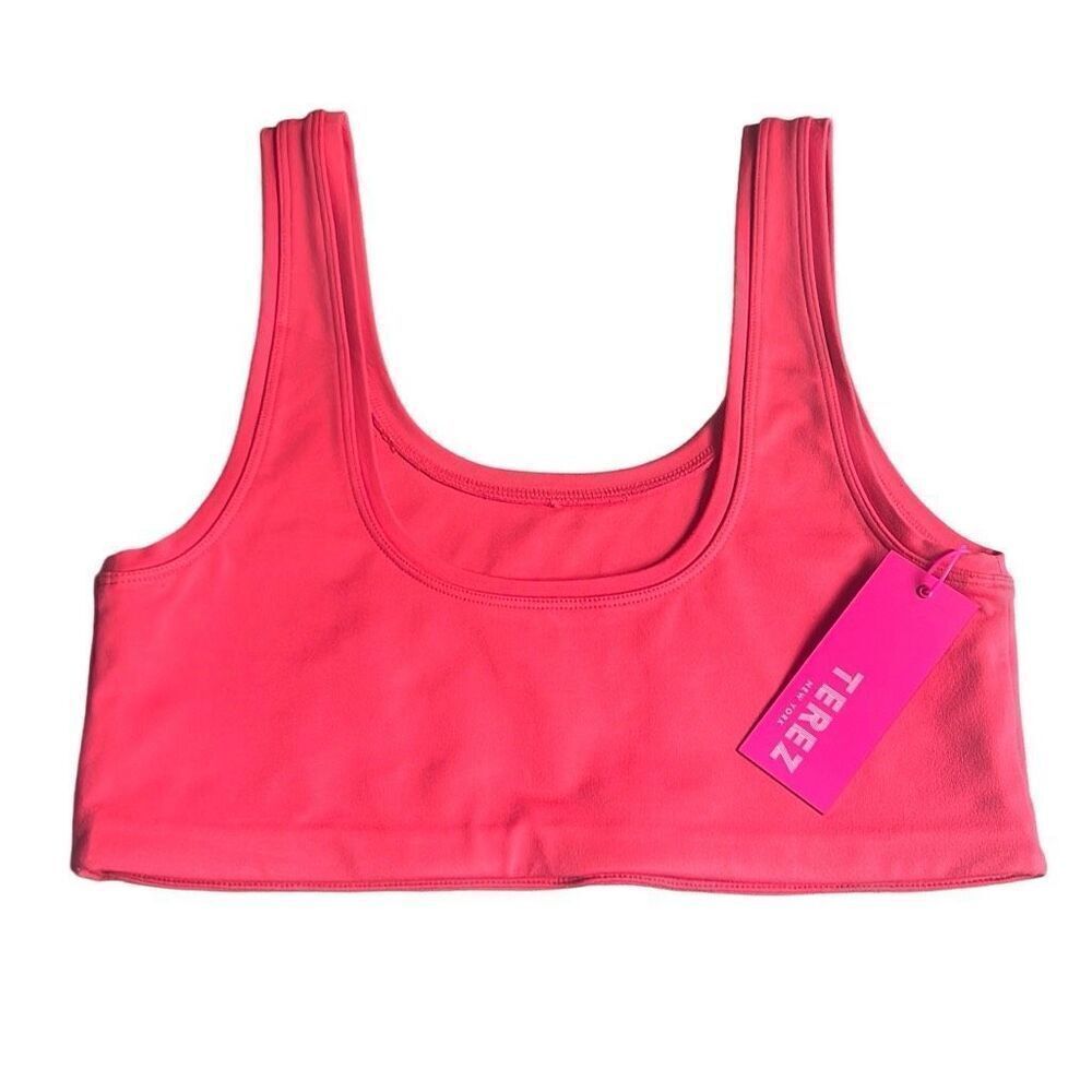 Terez Sports Yoga Bra Pink Scoop Neck Light Impact Support Lounge XL NWT $75‎